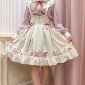Amavel Animal Donuts JSK Jumper Suspender Skirt Ivory White Cream